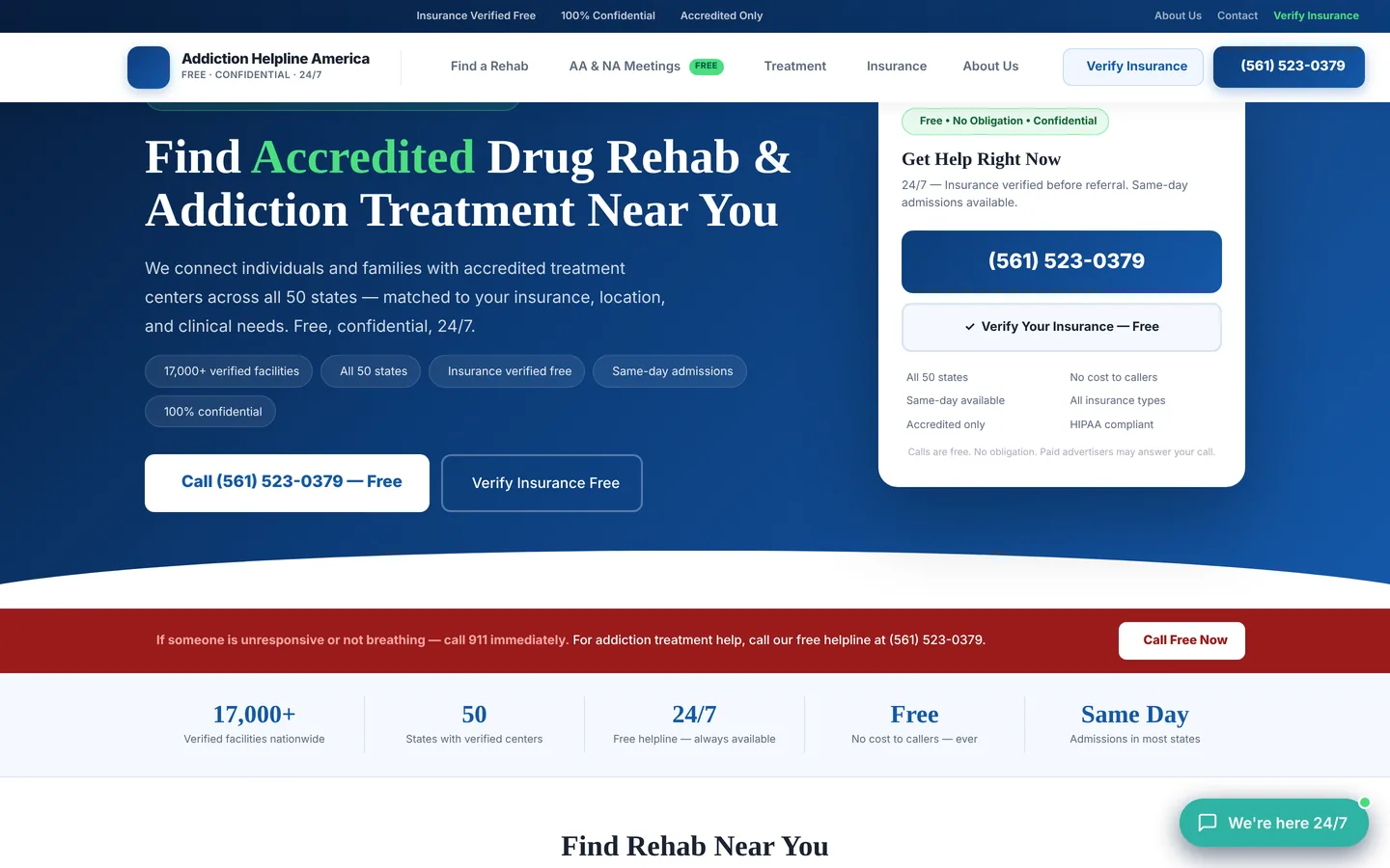 Addiction Helpline America website, desktop view