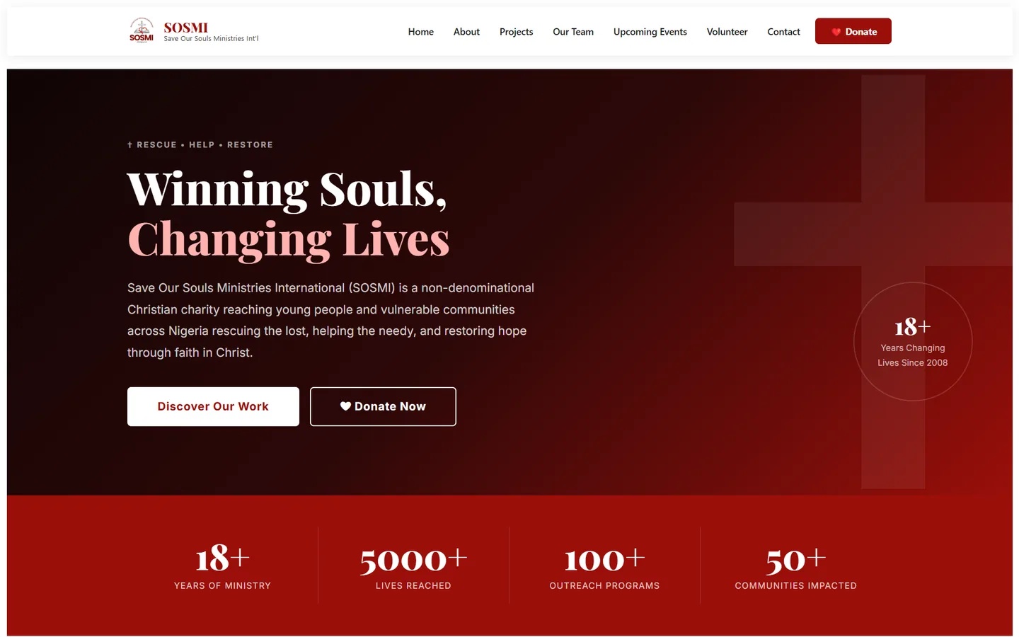 Save Our Souls Ministries website, desktop view